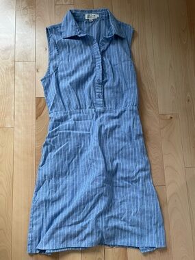 Molly Bracken Blue Striped Sleeveless Shirt Dress